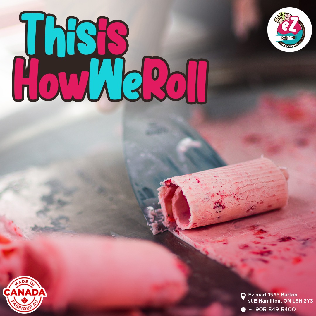 Ice cream being rolled on the frozen plate — the signature rolling technique